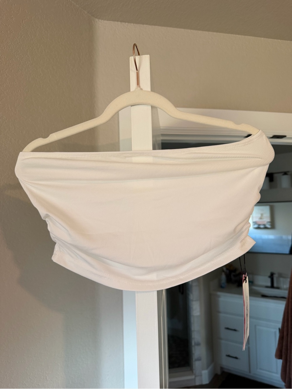 Cider White Ribbed Off-Shoulder Crop Top